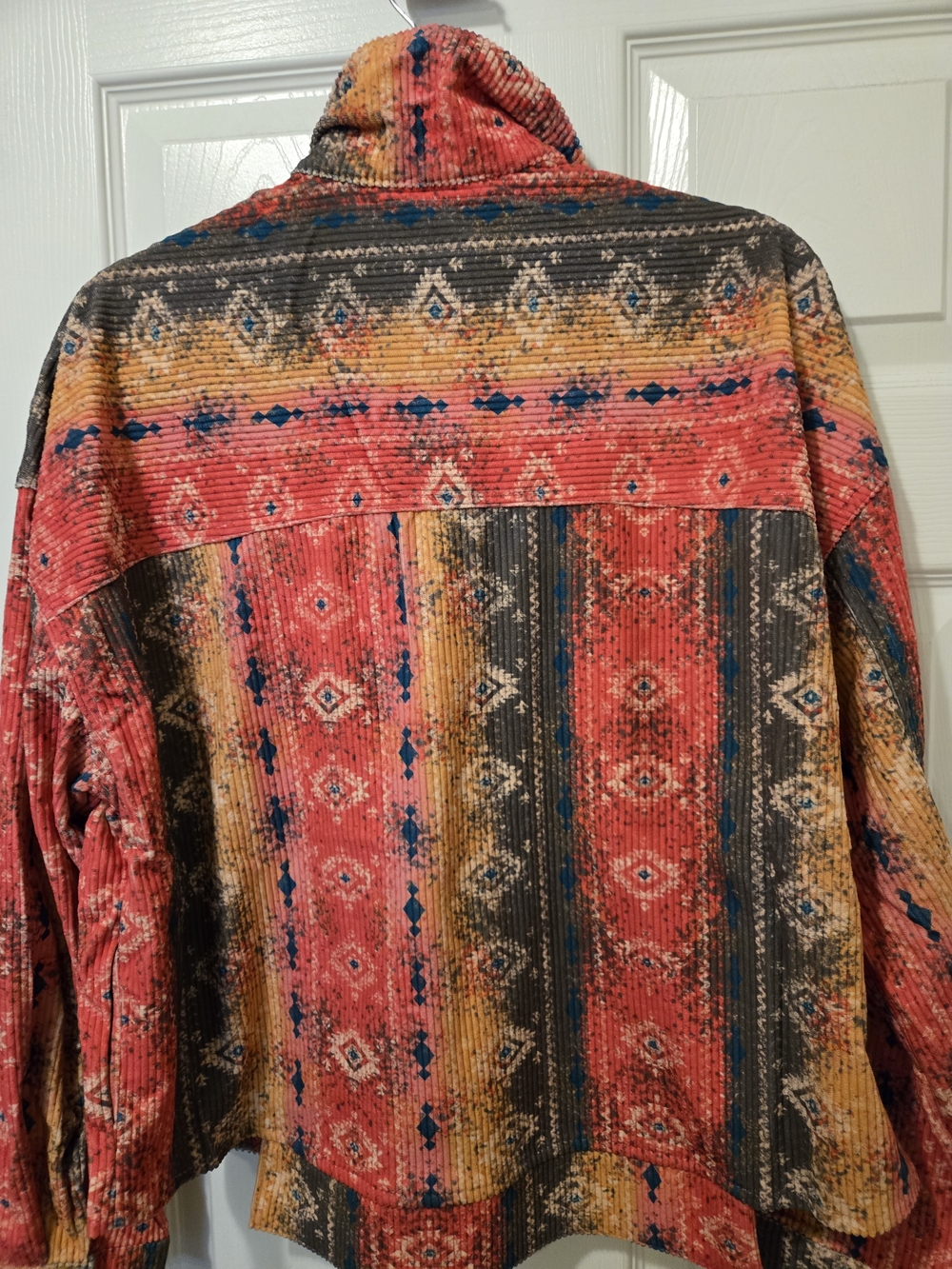 Savanna Jane Women's Red Patterned Fringe Corduroy Jacket - Picture 11 of 12